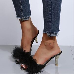 Elegant Black Feathered Women's Heels